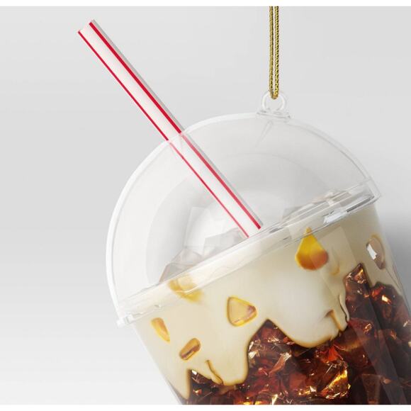 Iced Coffee with Straw Glass Christmas Tree Ornament Wondershop Target - Picture 3 of 3